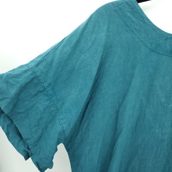 Len.Ok 100% Linen Relaxed Fit V-Neck Short Sleeve Dress M Blue/Green/Teal - Picture 11 of 14